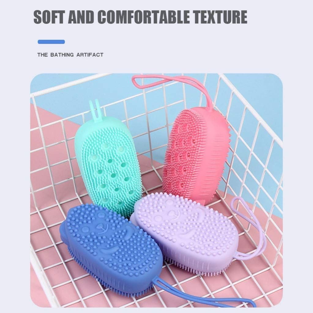 Giftock Bath Body Brush Silicone body scrubber Soft Bath Body Brush with Shampoo Dispenser - Skin Massage shower brush for men women kids unisex (Multicolor) (Pack of 1)