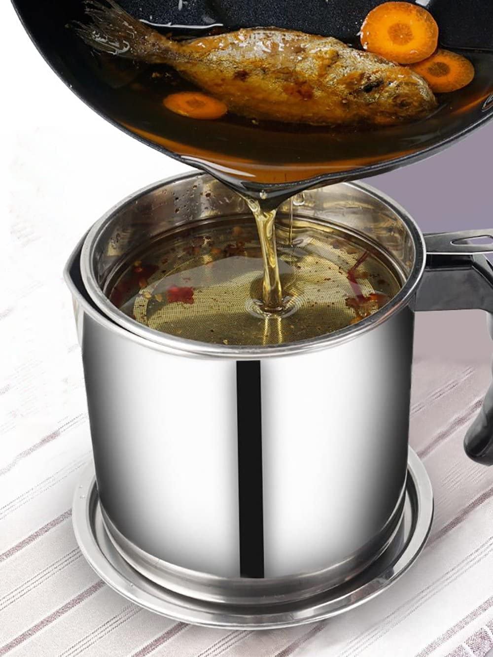 Giftock  Modular Kitchen Oil Filter Stainless Steel Household Oil Pot with Lid Cooking (Best Oil & Health Shaver) Oil Fat Separator for Filter Residue 1.5L