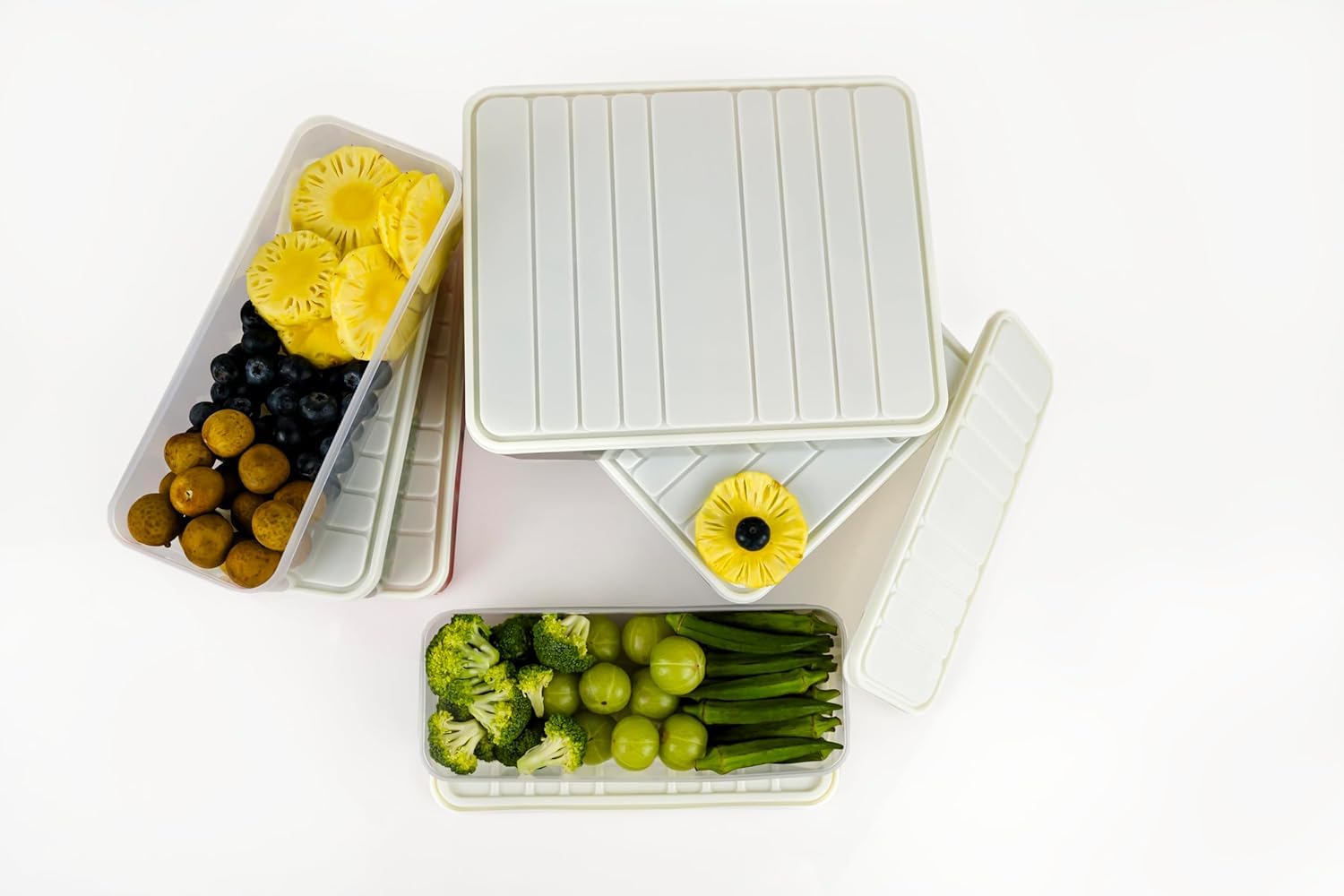 Giftock Plastic Storage Containers with Lid, Fridge Storage Boxes Keeps Dry Fruits, Vegetables, Meat, Fish Fresh Longer Fridge Organizer, Set of 3 (1 pcs 2500 ML, 2 pcs 1200 ML)