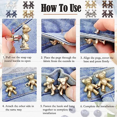 Giftock Adjustable Cute Bear Button Pins Buckle for Loose Jeans, Metal Pins Pearl Detachable Instant Button Pins, Set for Pants, Jeans, Skirts, Sleeves Tightener for Skirt Pants (Pack of 1, Silver)