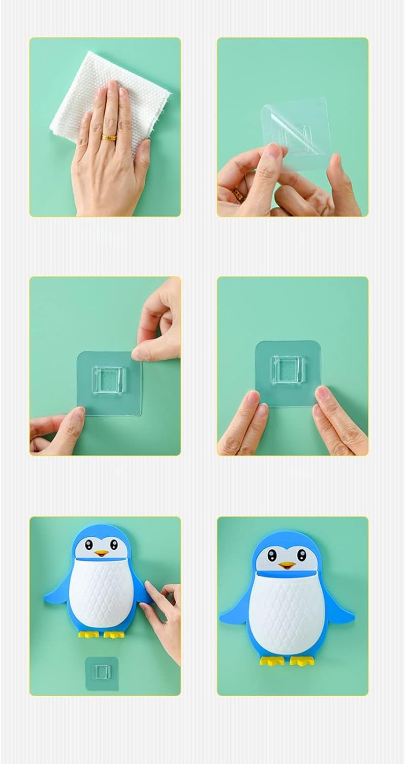 Giftock Toothbrush Holder Storage Organizer for Bathroom Wall Mounted Penguin Shape with Self Adhesive Stick Multipurpose Wall Shelves Plastic (1)