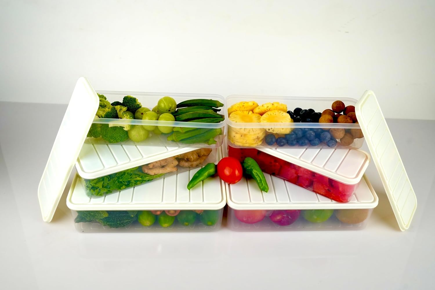 Giftock Plastic Storage Containers with Lid, Fridge Storage Boxes Keeps Dry Fruits, Vegetables, Meat, Fish Fresh Longer Fridge Organizer, Set of 3 (1 pcs 2500 ML, 2 pcs 1200 ML)