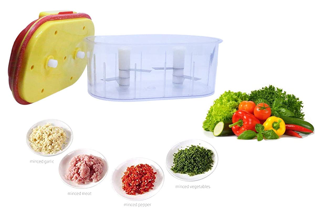 Giftock Vegetable & Nuts Chopper/Dori Chopper Dual Blades Twins Chopper Hand-Powered Double Bowl Twin Fruit & Vegetable Big Twin Chopper with 2 Chopping Blade Cutter Mixer Manual Food Processor