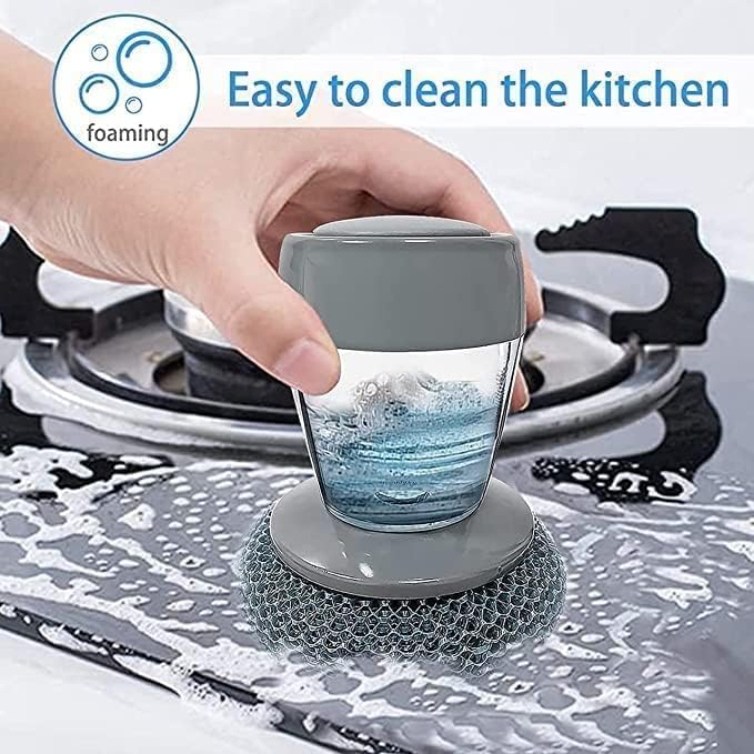 Giftock Tar Brush Dish Cleaning Brush with Liquid Dispensar Palm Dishes Pot, pan, Sink scrubbing Household soap Dispenser for Tool Dispensing wash Kitchen Utensils Scrubber Multipurpose in Home