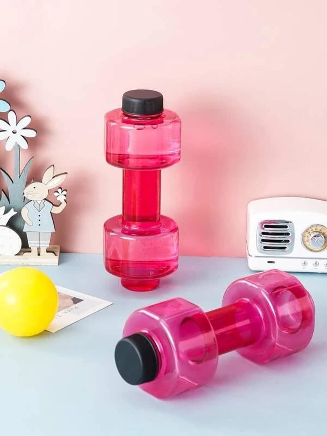 Giftock Plastic Dumbbell Shape Water Bottle Plastic Portable Dumble Water Bottle, Multicolour Stylish Plastic Dumbbell Sports Bottle, Fitness Gym Water Bottle (PACK OF 2)