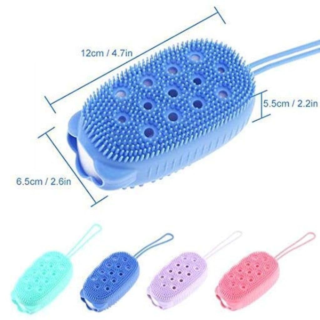 Giftock Bath Body Brush Silicone body scrubber Soft Bath Body Brush with Shampoo Dispenser - Skin Massage shower brush for men women kids unisex (Multicolor) (Pack of 1)
