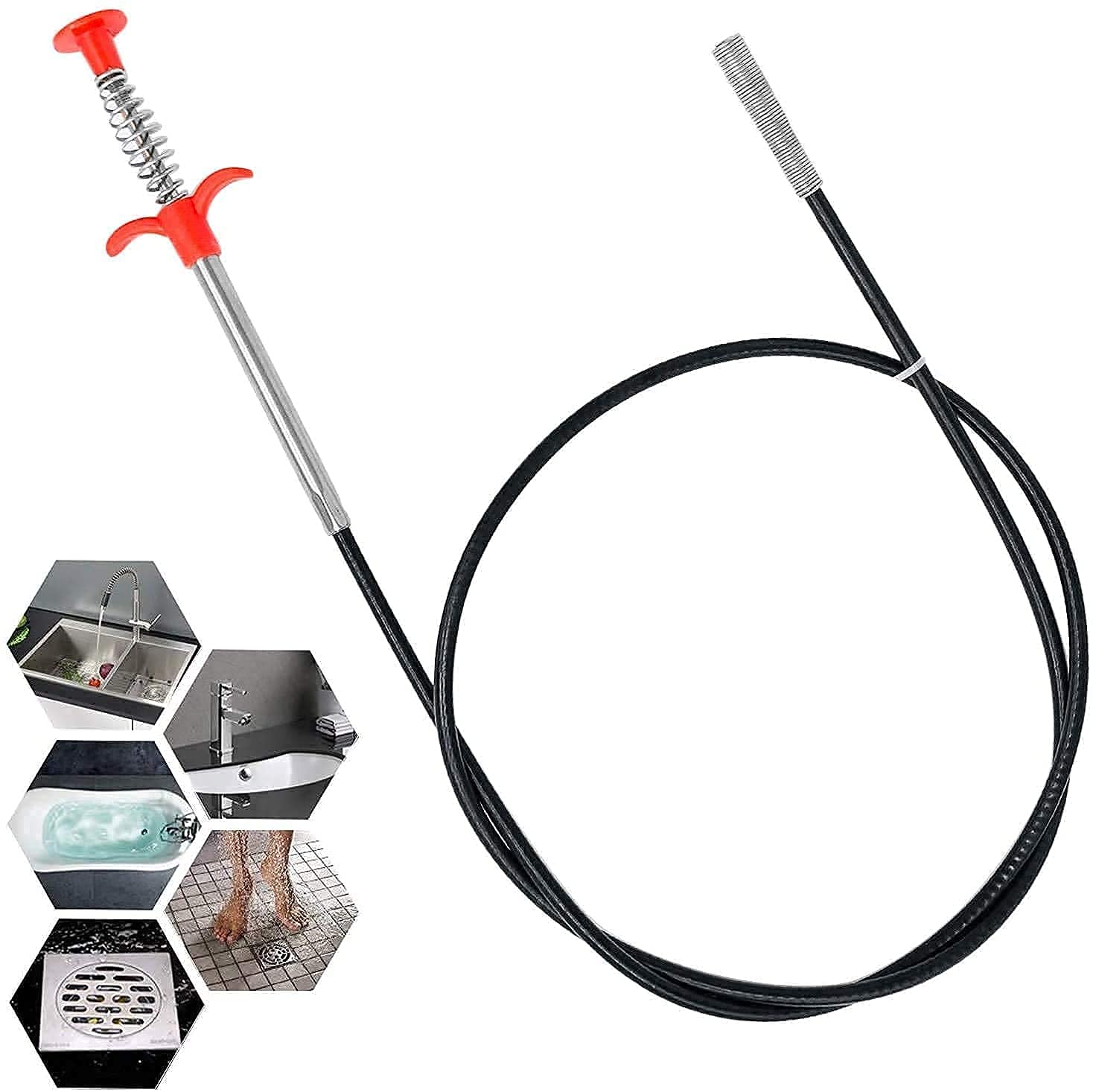 Giftock  Drain Pipe Cleaner, Hair Catching Drain Cleaner, Drain Cleaning Pipe Spring Stick, Hair Catching Claw Wire, Sewer Sink Tub Dredge Remover. (60 CM)