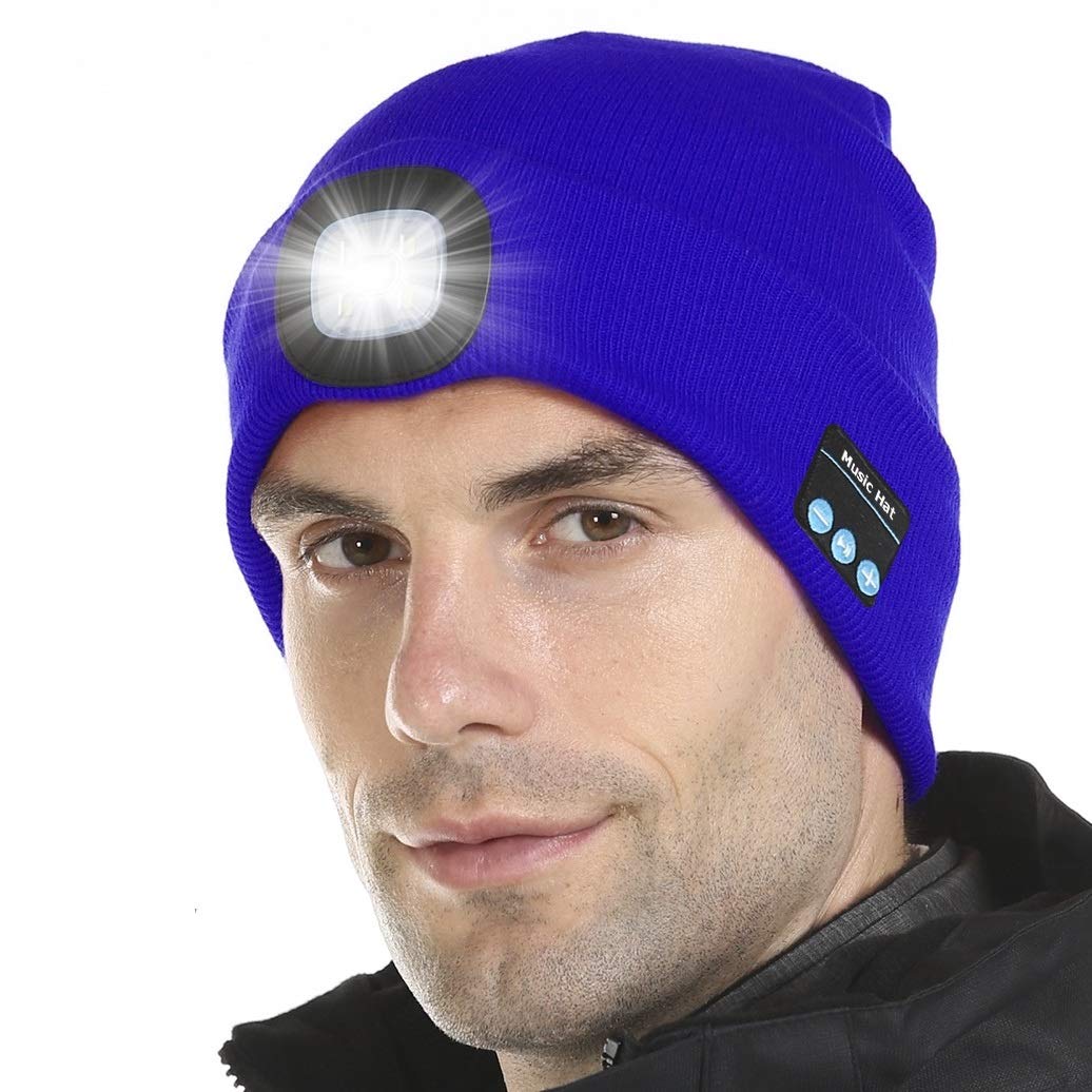 Giftock Bluetooth Beanie Hat with Light, Unisex LED Cap with Headphones Built-in Stereo Speakers & Mic, Tech Gift for Men Women Dad