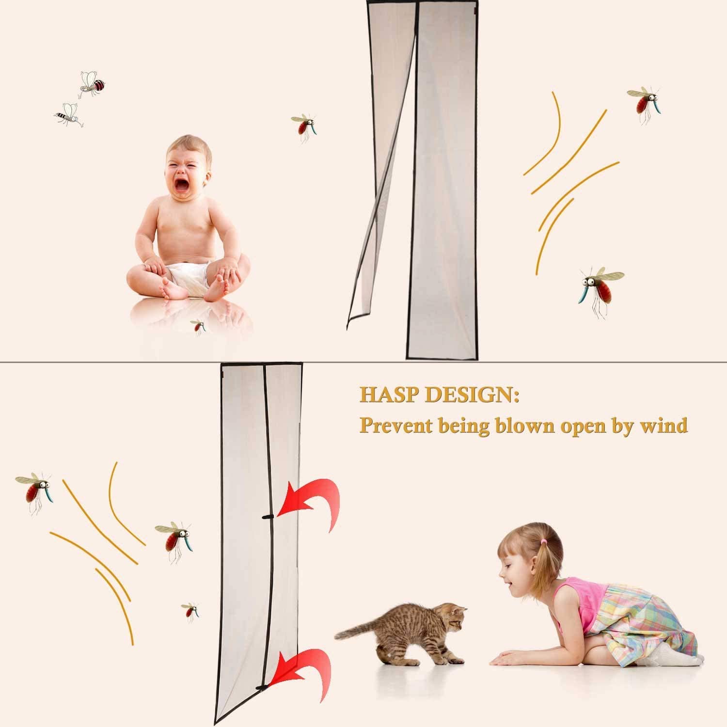 Giftock Magic Mesh Magnetic Mosquito Screen Door Net Curtain with Magnets Reinforced Polyester Mesh Curtain Back Door Mesh with Full Frame Hook & Loop (210 CM X100 CM)