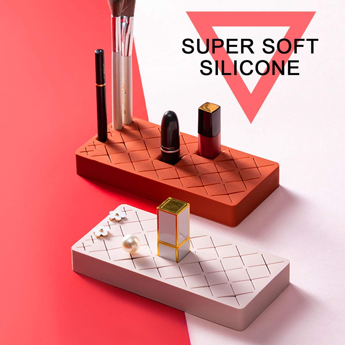 Giftock Silicone Lipstick Holder 18+6 Slots, Cosmetic Organizer Stand Square Makeup Display Case for Brush Lip Eye Stick Nail Polish Brushes Eyebrow, Premium Cosmetic Organizer.(Multi Color)