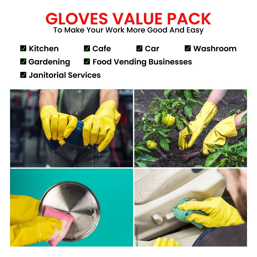 Giftock 3 Pair Reusable Household Rubber Cleaning Gloves,Dishwashing Gloves, Kitchen Cleaning, Working, Painting, Gardening, Pet Care || (Free Size, Yellow)