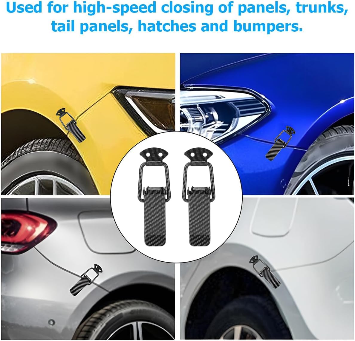 Giftock Car Bumper Security Hook Lock Clips Kit Quick Release Fasteners Bumper Clips for Car Bumpers, Fenders, Trunk and Hatch Lids Compatible with All Cars (Set of 2) (Black Carbon Fiber)