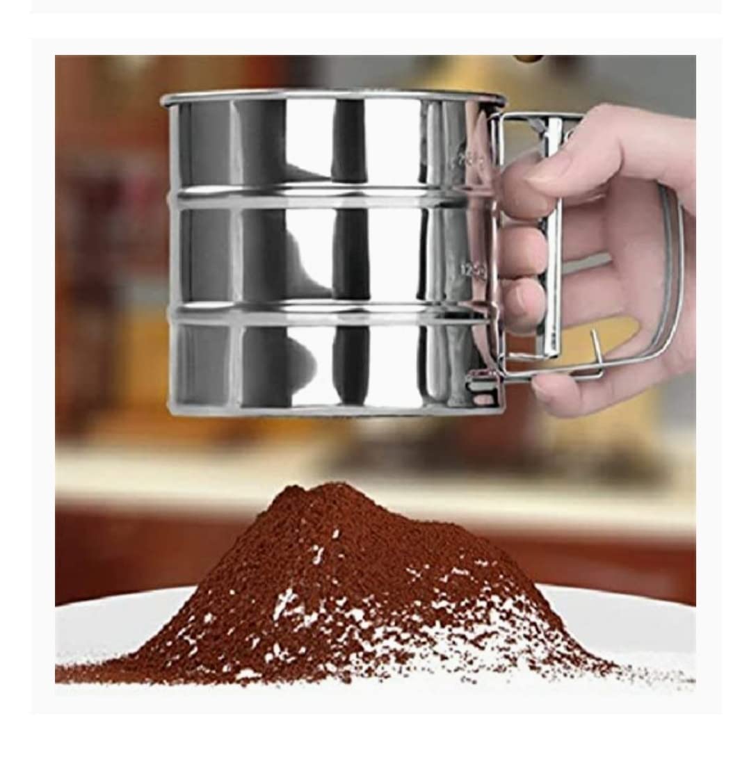 Giftock Flour Sifter, Stainless Steel Sifter for Baking Double Layer Fine Mesh Baking Sifter One Hand Press Crank Sifter for Powdered Sugar Shaker