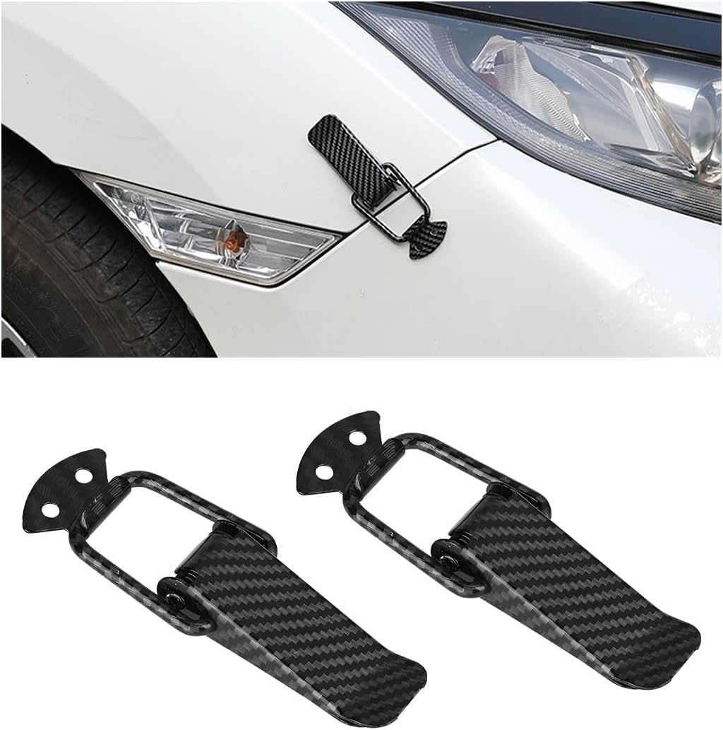 Giftock Car Bumper Security Hook Lock Clips Kit Quick Release Fasteners Bumper Clips for Car Bumpers, Fenders, Trunk and Hatch Lids Compatible with All Cars (Set of 2) (Black Carbon Fiber)