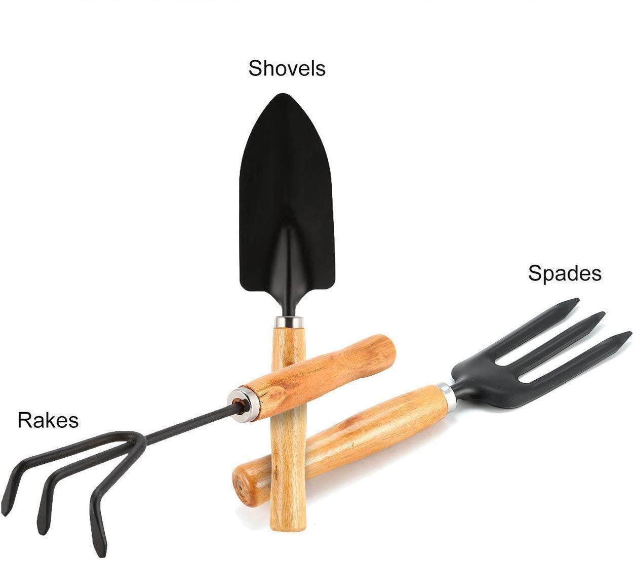 Giftock 3 Pcs Mini Garden Tool Set Gardening Shovels, Spade, Rale with Wooden Handles