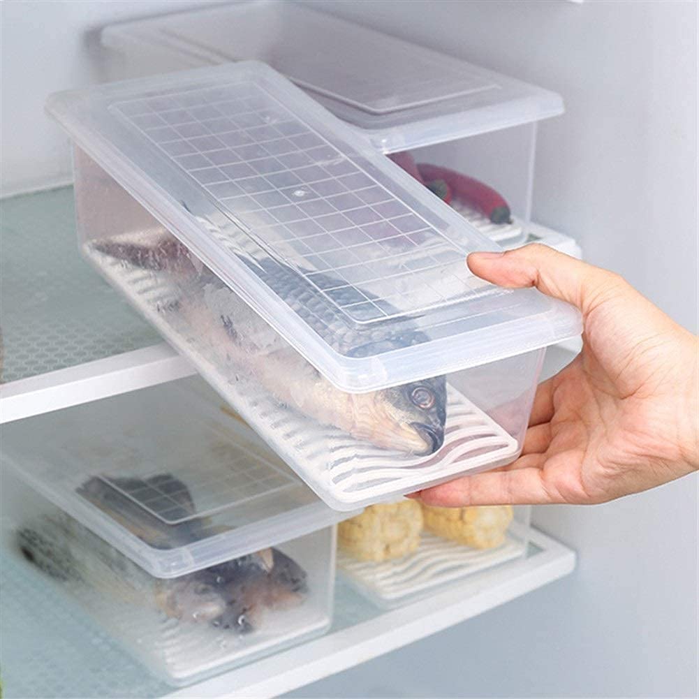 Giftock Food Storage Container with Removable Drain Plate and Lid Fridge Storage Box Stackable Plastic Freezer Storage Containers To Keep Fresh for Meat, Vegetables, Fruits etc. (1500ml, 2 Piece)
