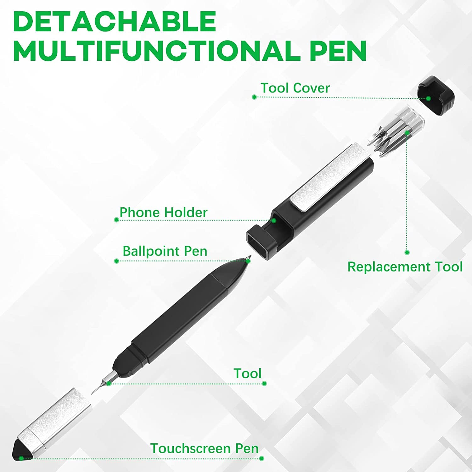 Giftock 2PCS Pen Shaped Phone Holder with Screwdriver Set, Touch Screen Stylus Pen, Multifunctional 4 in 1 Tech Tools Pen with Phone Stand & 7 common screwdriver bits for Home, School, Office ( Multi Tool Pen )