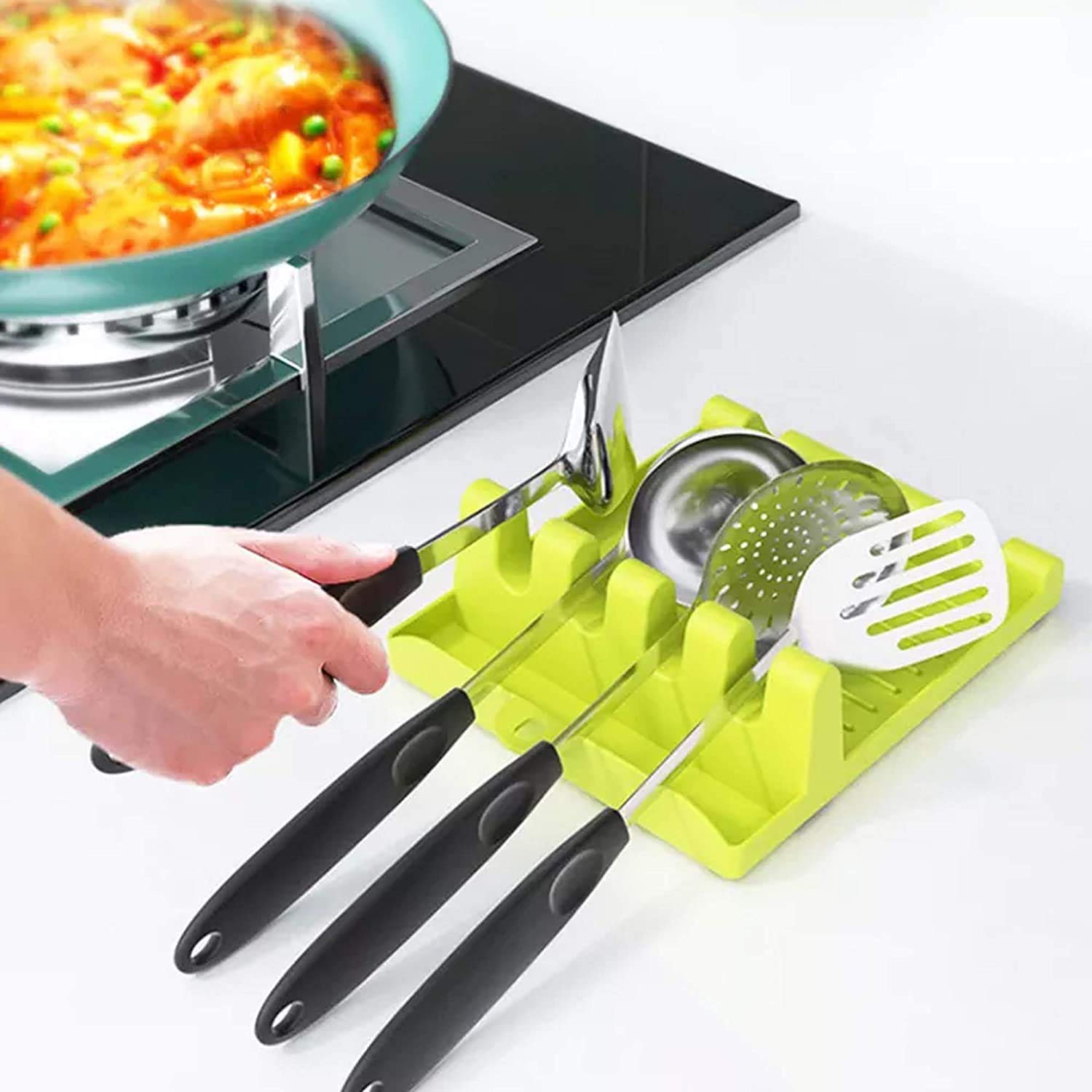 Giftock 4 Slots Cooking Utensil Storage Rack Silicone Spoon Rests Mat Stand Heat Resistant Cooking Spatula Holder Tray Kitchen Gadgets,Multifunctional Kitchen Storage Rack | Piece of 1