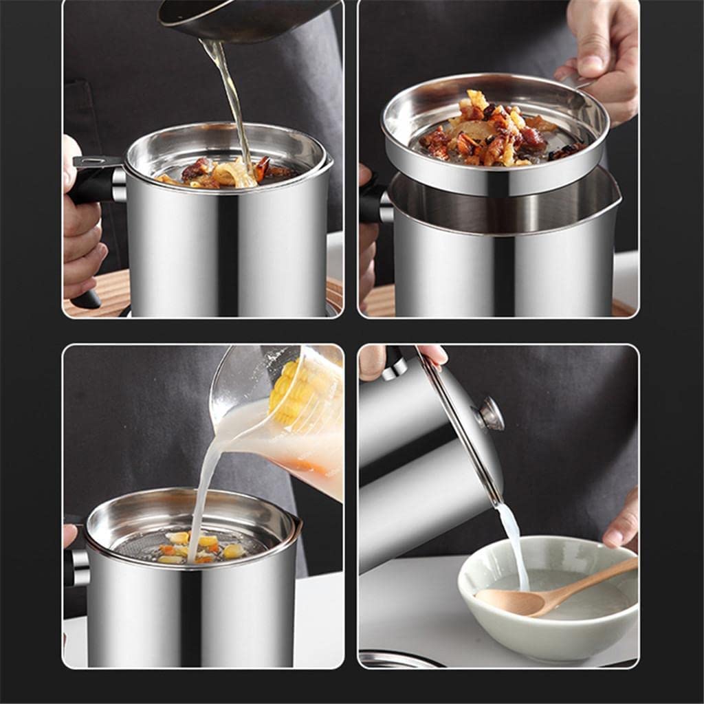 Giftock  Modular Kitchen Oil Filter Stainless Steel Household Oil Pot with Lid Cooking (Best Oil & Health Shaver) Oil Fat Separator for Filter Residue 1.5L