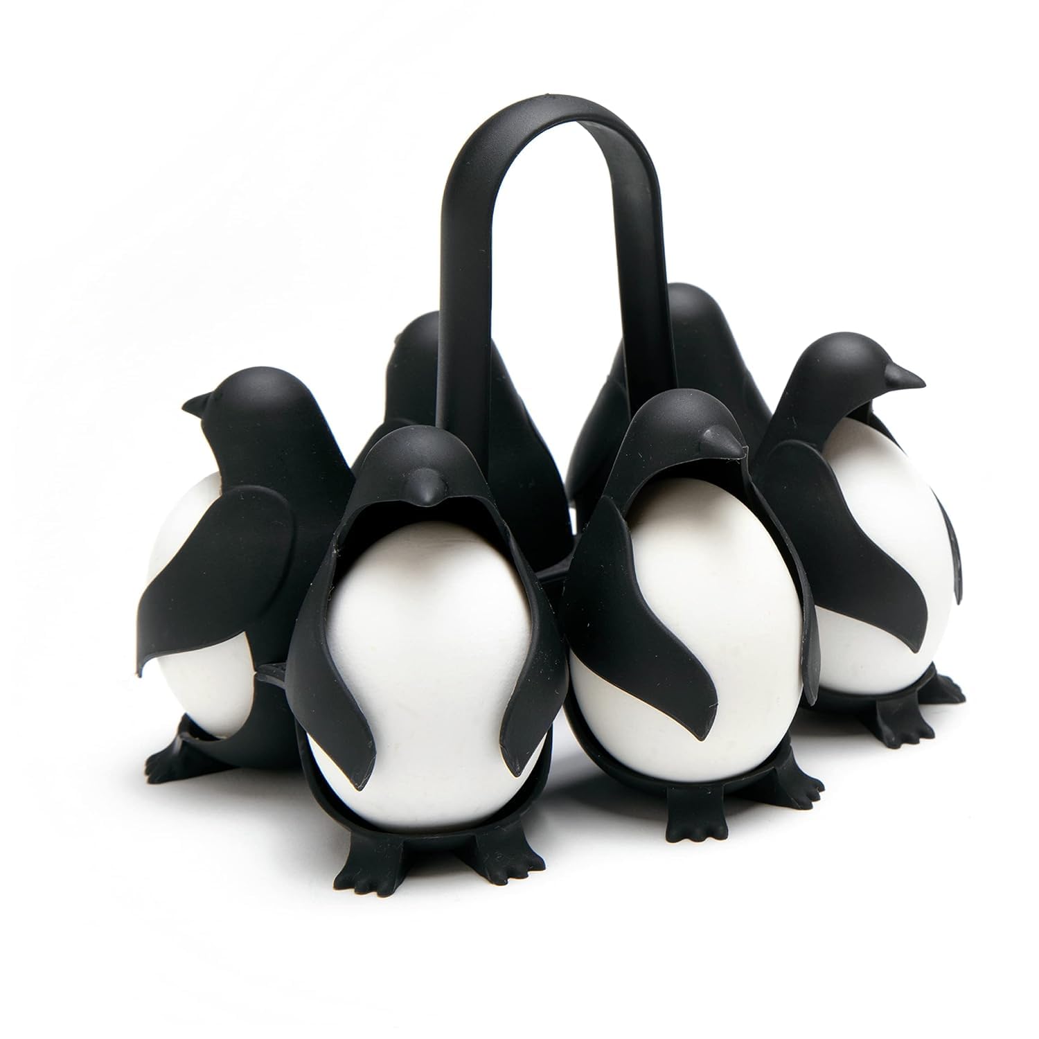 Giftock  Plastic Penguin Shaped Egg Uins 3-in-1 Solution for Cooking, Storing, and Serving Eggs Make Soft or Boiled Eggs with Ease, Holds 6 Eggs, which Ideal for Convenient Cooking & Fridge Storage Black