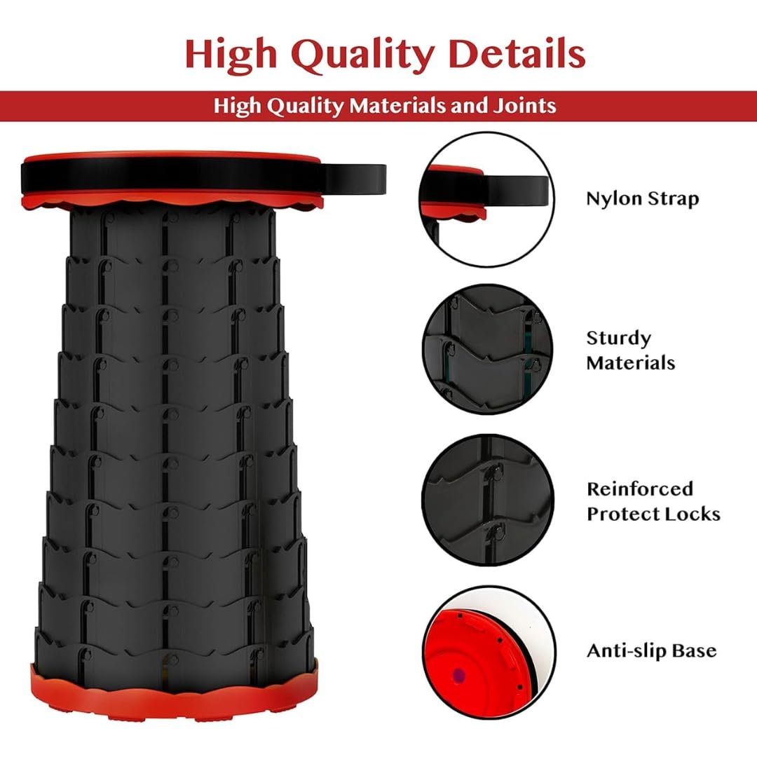 Giftock Upgraded Camping Stool Retractable Folding Stool,Collapsible Telescoping Stool Portable Stool with Max Load 200KGS for Adults for Indoor Outdoor Hiking Gardening Travel (Red)