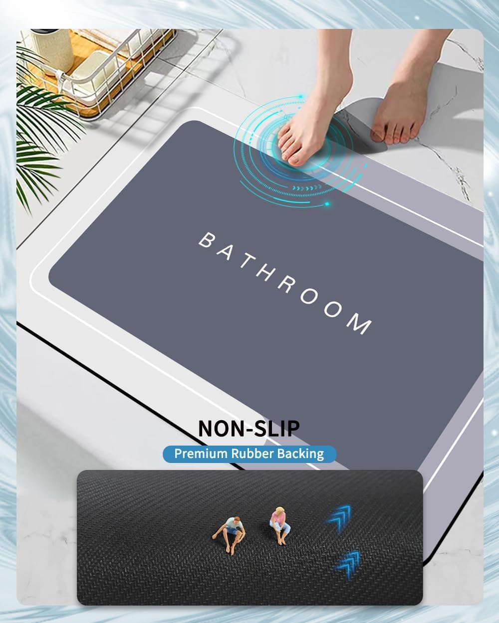 Giftock Bathroom mat Square Door Mat Floor Mat Bath Mat Doormat Carpet Rubber Non Slip mat for Cushion Mat Super Absorbent Soft Carpet Quick Dry Dirt Barrier for Home Office (40x60cm)