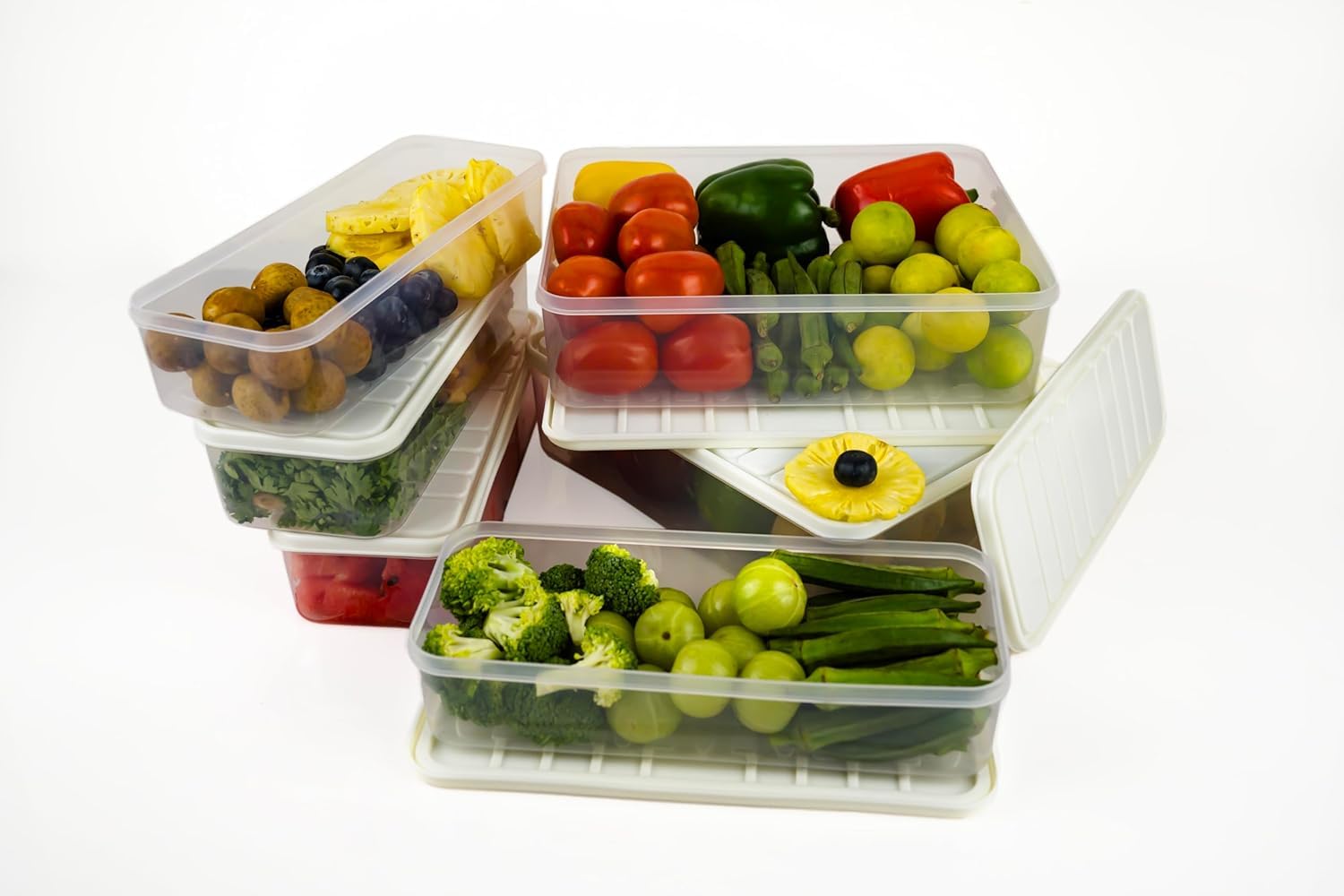 Giftock Plastic Storage Containers with Lid, Fridge Storage Boxes Keeps Dry Fruits, Vegetables, Meat, Fish Fresh Longer Fridge Organizer, Set of 3 (1 pcs 2500 ML, 2 pcs 1200 ML)