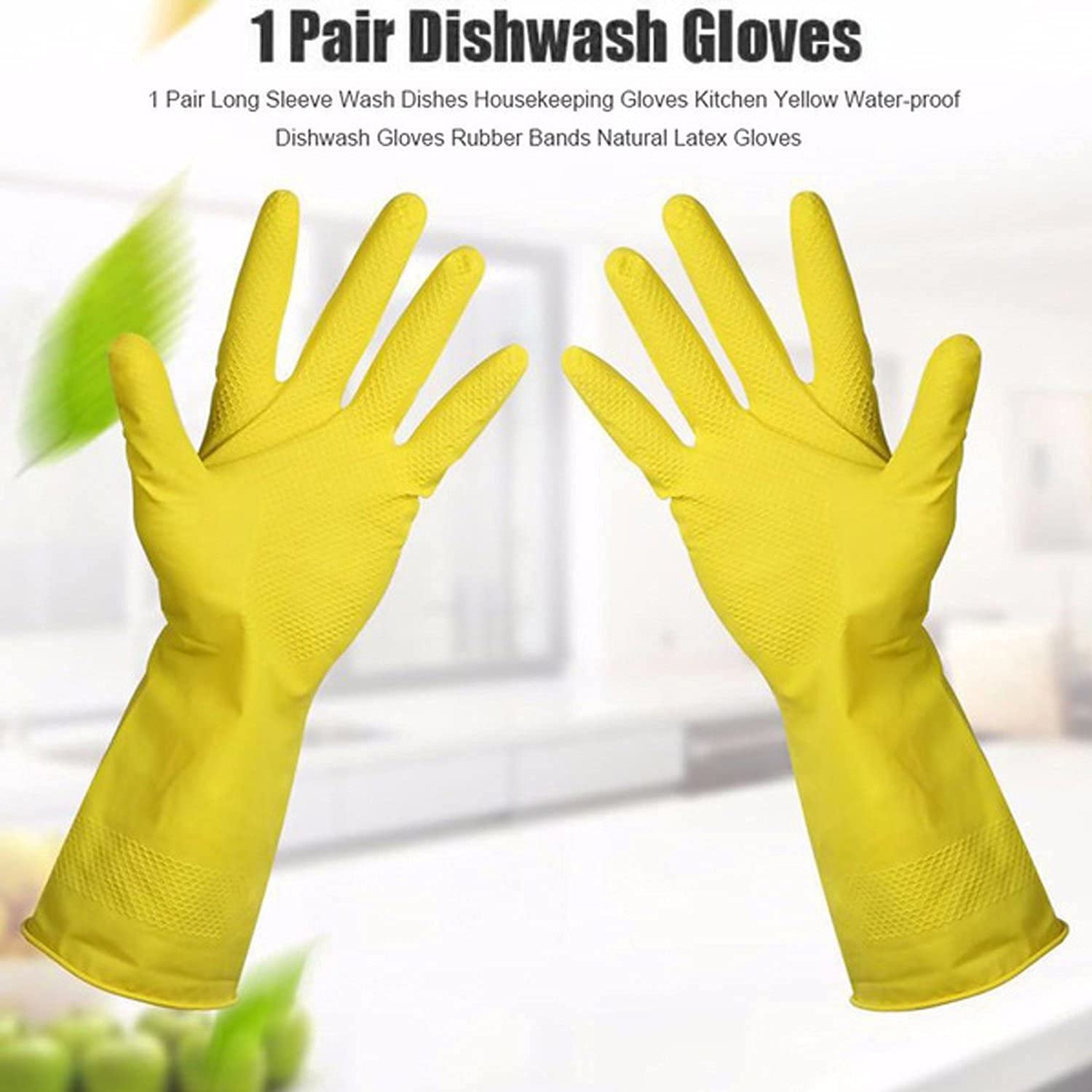 Giftock 3 Pair Reusable Household Rubber Cleaning Gloves,Dishwashing Gloves, Kitchen Cleaning, Working, Painting, Gardening, Pet Care || (Free Size, Yellow)