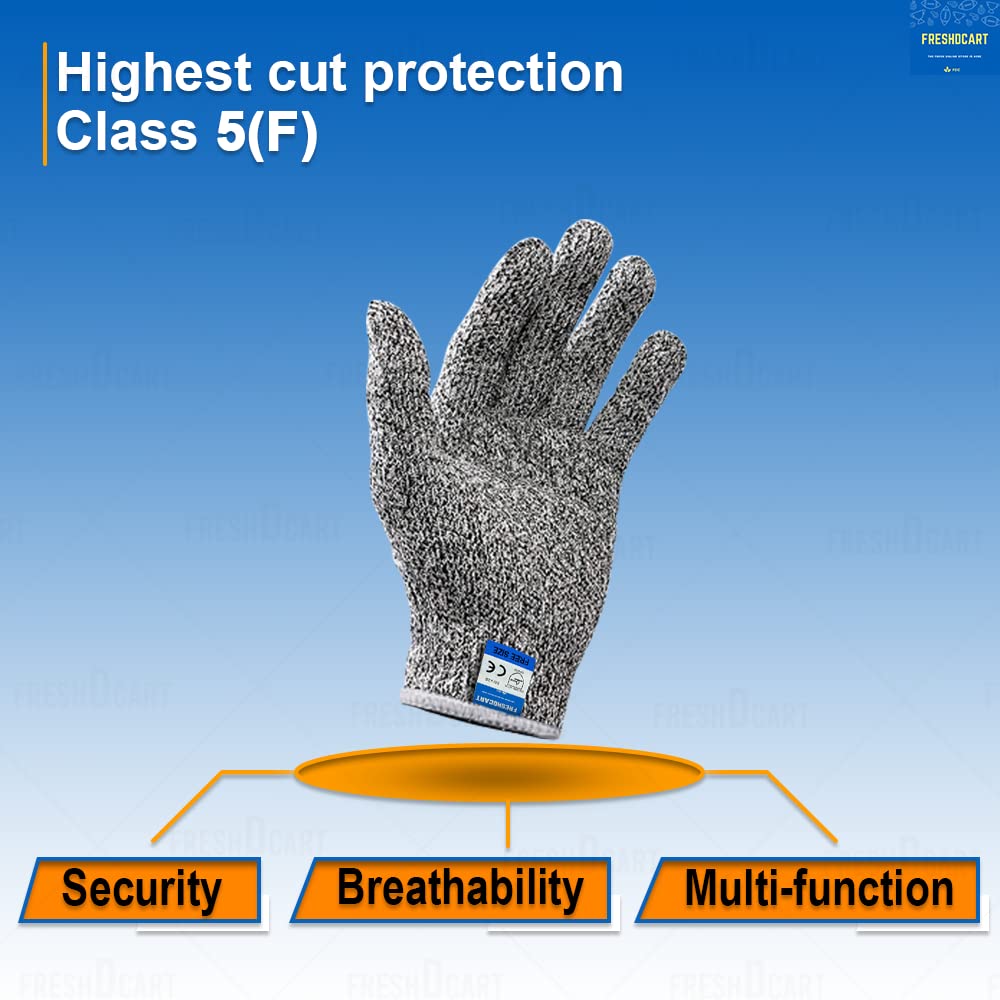Giftock Rubber Karo-988S Anti Cut Resistant Level 5 Protection With Elastic Hand Fitting Safety Gloves (Free Size, Grey, 1 Pair), Pack of 1
