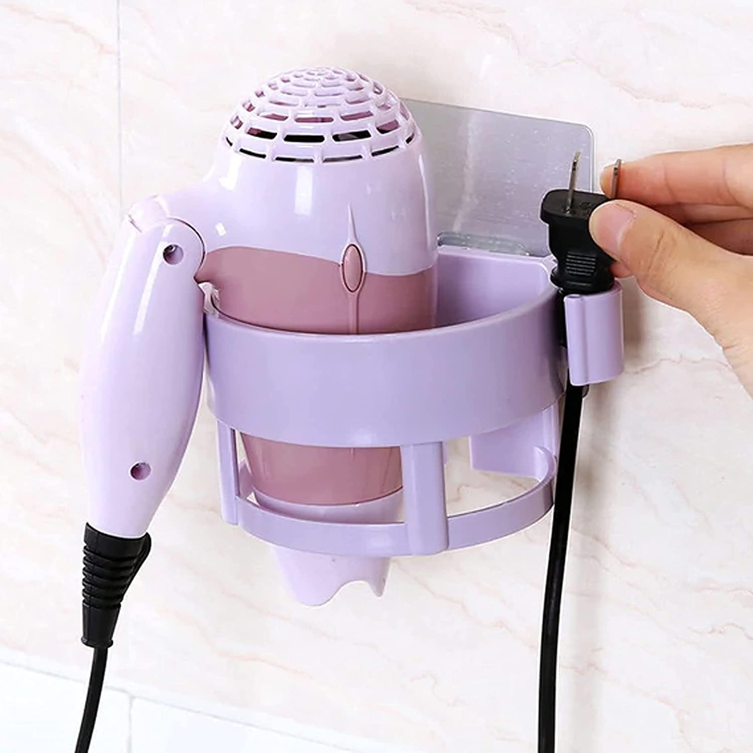 Giftock Hair Dryer Holder Wall Mounted Self Adhesive, Plastic Hair Blow Dryer Styling Tools Rack, Bathroom Organizer Compatible (1 PCS)