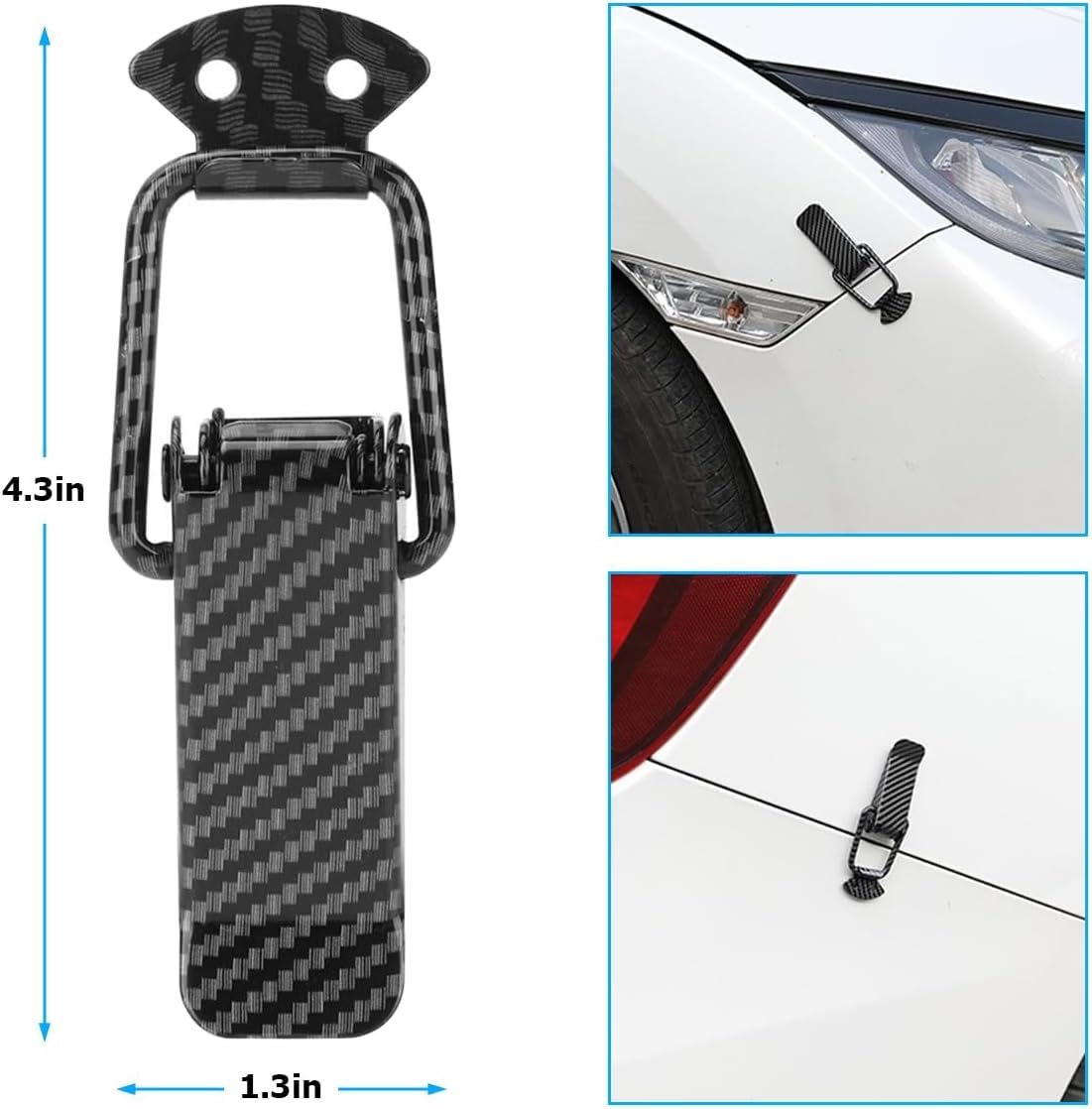 Giftock Car Bumper Security Hook Lock Clips Kit Quick Release Fasteners Bumper Clips for Car Bumpers, Fenders, Trunk and Hatch Lids Compatible with All Cars (Set of 2) (Black Carbon Fiber)