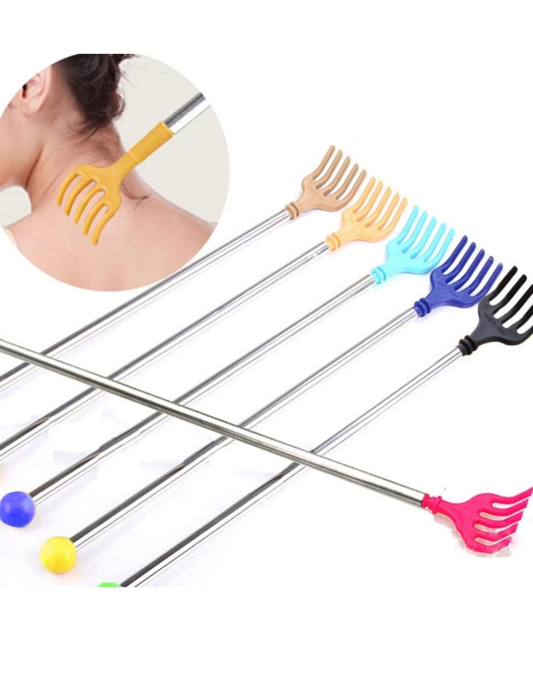 Giftock Khujli Stick (Set / PACK Of 2 PCS)18 INCH STAINLESS STEEL Back Body Itch Scratcher and Massage ASSORTED Multi color