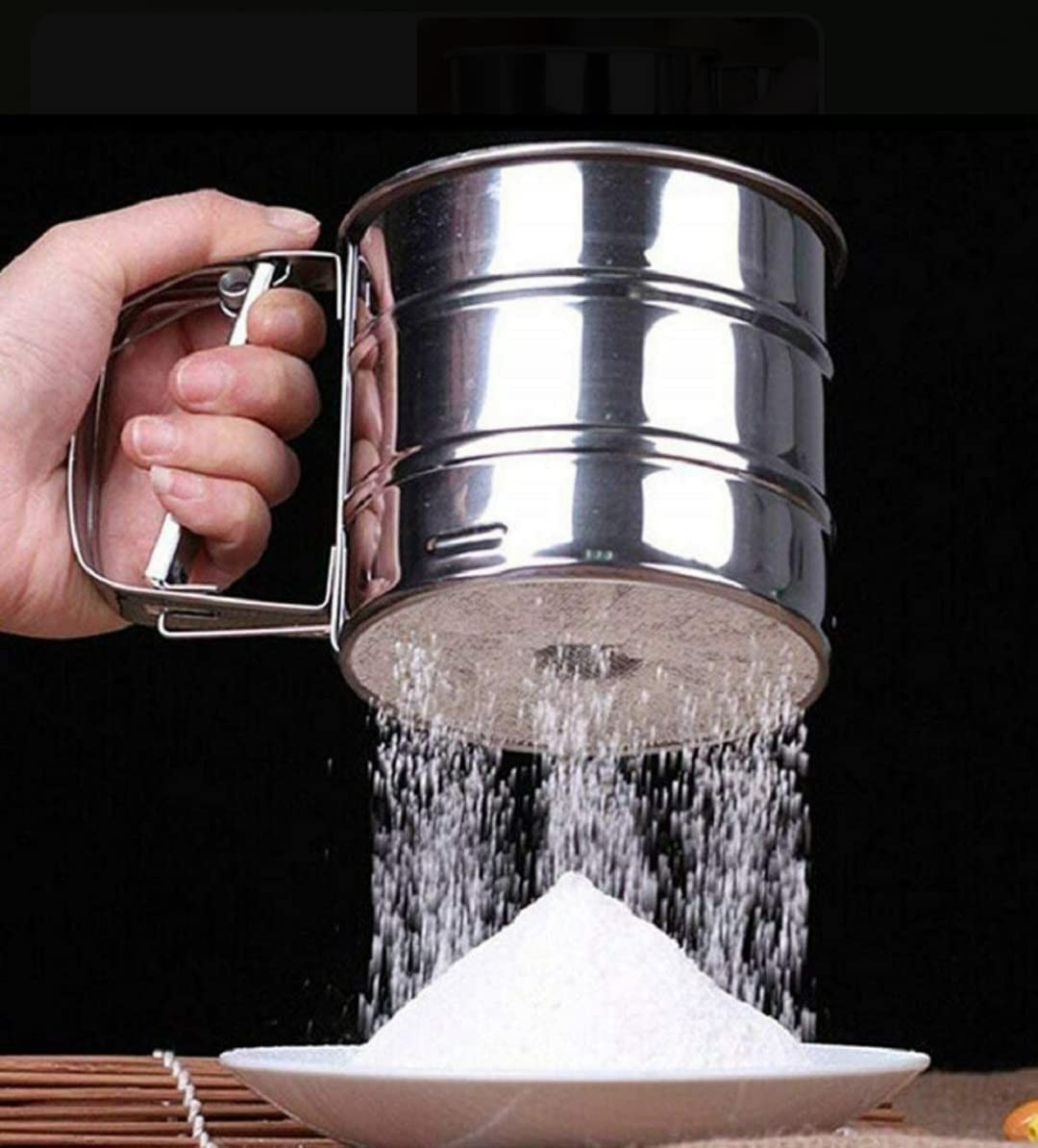 Giftock Flour Sifter, Stainless Steel Sifter for Baking Double Layer Fine Mesh Baking Sifter One Hand Press Crank Sifter for Powdered Sugar Shaker