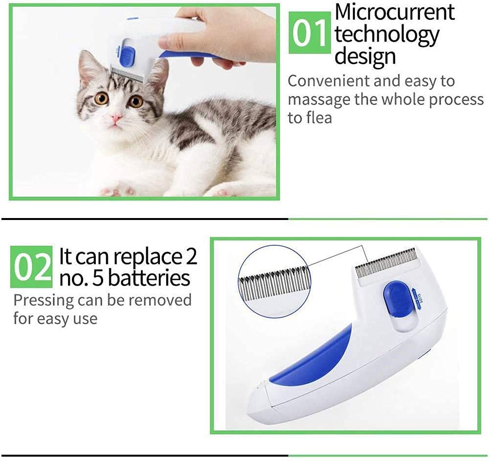 Giftock Square Portable Electric Flea Comb for Dog, Puppy, Cat, Kitten || Pet Comb for Removing Lice, Ticks and Flea