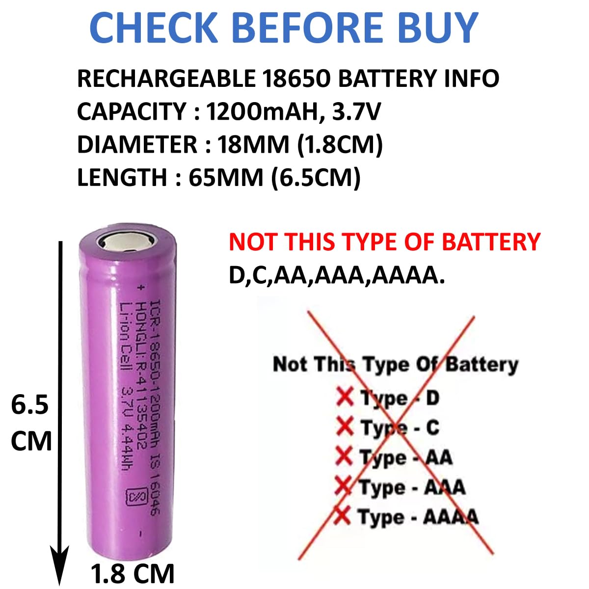 Giftock Hongli Lithium Ion 1200mAH Rechargeable Original Power Ultra Boost High Capacity Cell Batteries, LED, Bluetooth Speaker, Laptops, Power Bank and Torch Etc. - Pack of 2