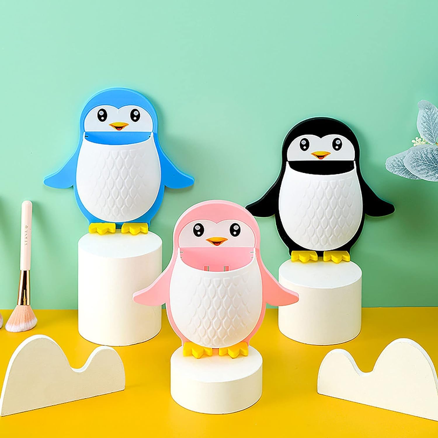 Giftock Toothbrush Holder Storage Organizer for Bathroom Wall Mounted Penguin Shape with Self Adhesive Stick Multipurpose Wall Shelves Plastic (1)