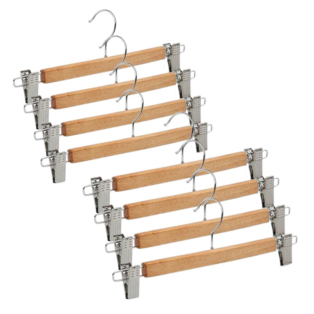 Giftock Wooden Clip Hanger Space-Saving Skirt Holders Central Heavy Closet, Pants and Shorts Hangers, Ridged Non-Slip with Pinch Clips, 360-Rotating Chrome Swivel Hook (Walnut, 1 Pc)
