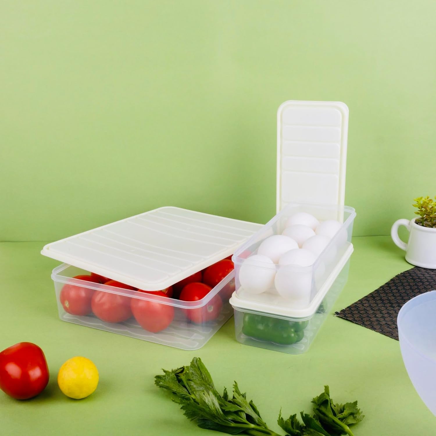 Giftock Plastic Storage Containers with Lid, Fridge Storage Boxes Keeps Dry Fruits, Vegetables, Meat, Fish Fresh Longer Fridge Organizer, Set of 3 (1 pcs 2500 ML, 2 pcs 1200 ML)