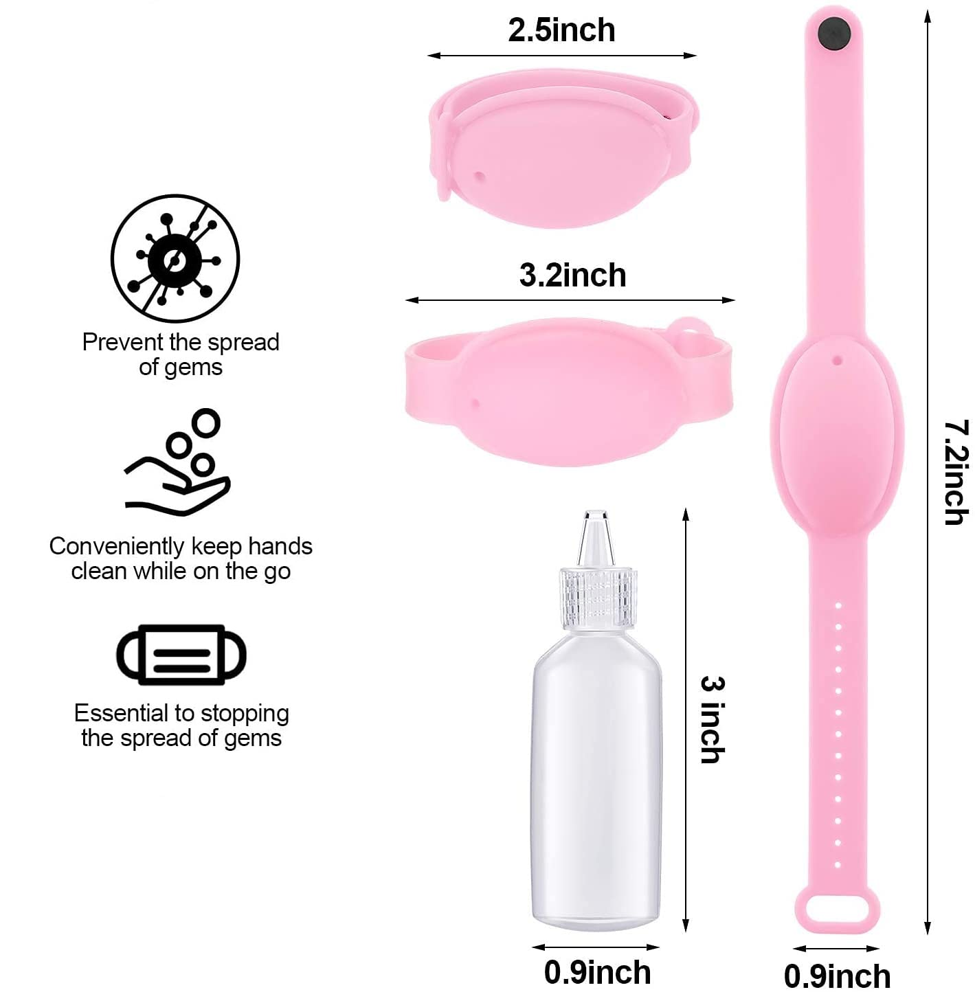 Giftock Portable Hand Sanitizer Dispenser Bracelet Silicone Refillable Wristband Hand Dispenser Pumps Sports Wristbands for Outdoor Travel, Colour May Vary (Pack of 3)