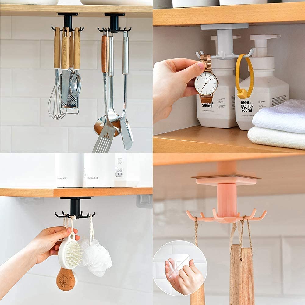 Giftock Kitchen Hook Rotating 360 Degree Bathroom self Adhesive Home Wall Hanging Hanger Hooks Utility Office Sticker Heavy Folding(1PIC)