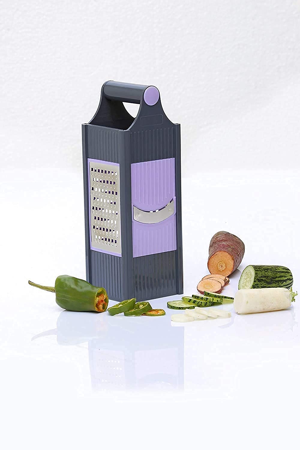 Giftock Stainless Steel 4 in 1 Vegetable Slicer Grater Cutter Chopper for Kitchen Salad Maker Grinder Shredder with Blades for Cheese Vegetables Fruit Cabbage Slicing Grating Multicolor