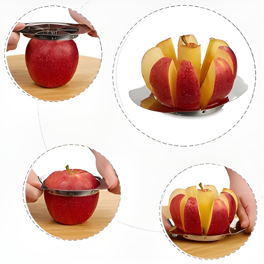 Giftock Apple Slicer, Corer, Cutter, Divider with 8 Stainless Steel Sharp Blades,Premium Dainty Gadget for Apples and More, Green (Steel Body)