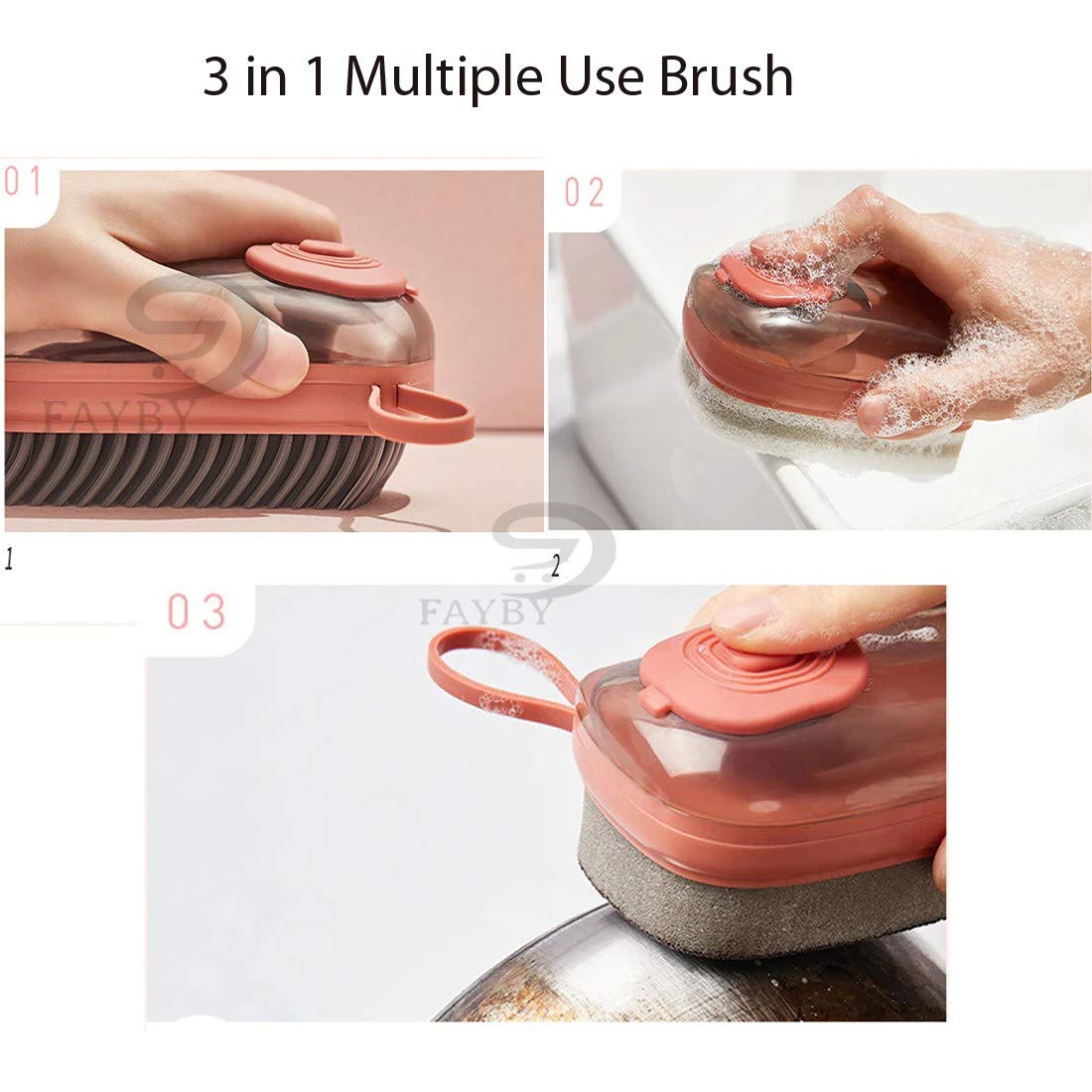 Giftock Adding Liquid Cleaner Brush | 3 in 1 Plastic Washing Pot Brush Kitchen Household Dish Cleaning Brush | Soft Wool Laundry Shoes Tile Cleaning Brush | Multipurpose Scrubber Brush (Multicolor)