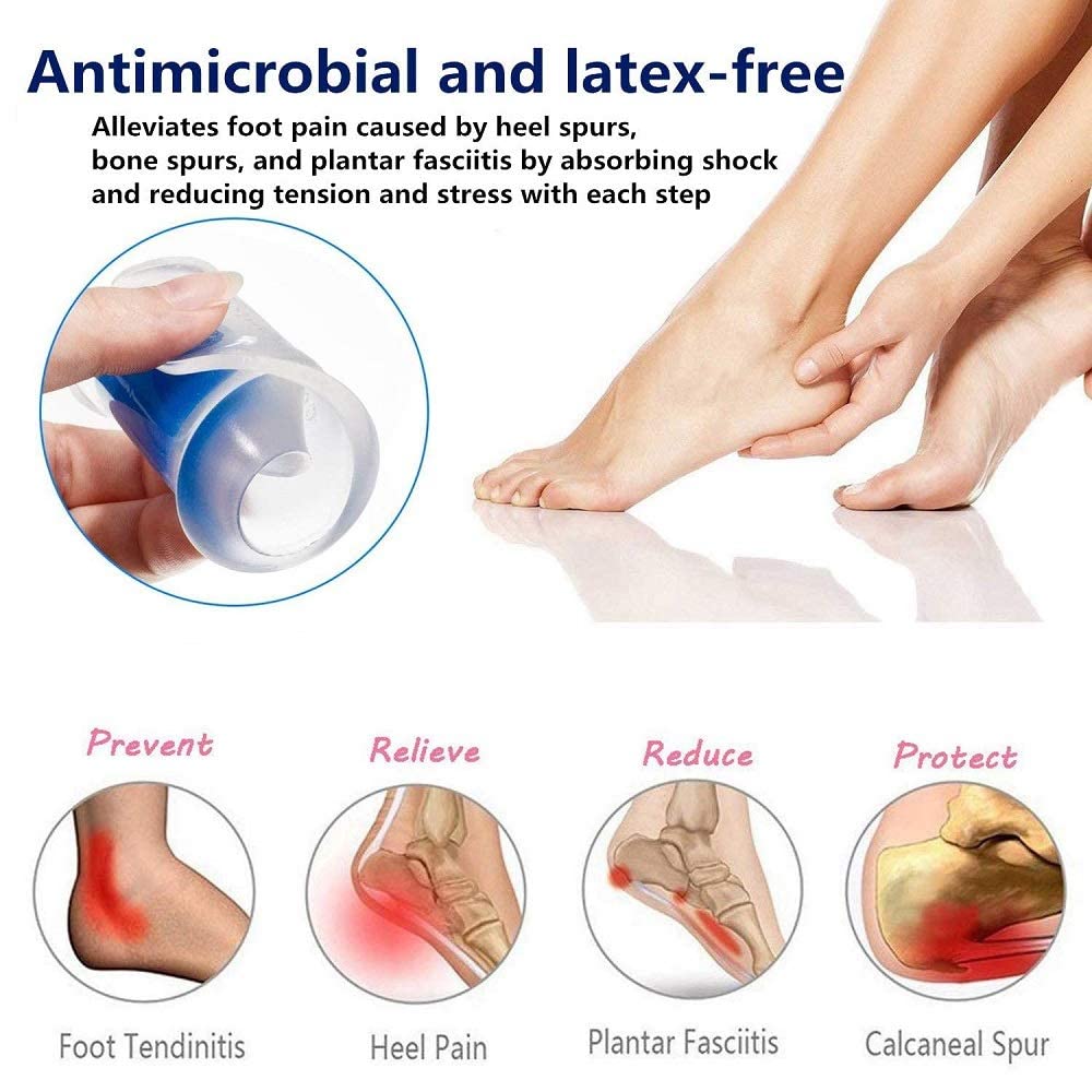 Giftock 1 Pair Men Women Silicon Gel Heel Cushion Insoles Soles Relieve Foot Pain Protectors Spur Support Shoe pad High Heel Inserts Blue