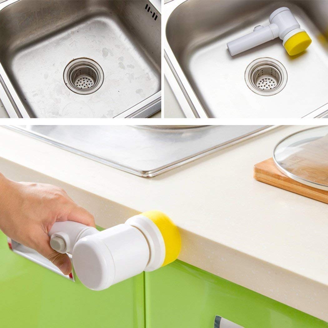 Giftock Kitchen, Bathroom, Shower Tub, Carpet and Sink Cleaner Brush // Multi-Functional Electric Cleaning Brush 5 in 1 Magic Power Scrubber with 3 Brush Heads Household Cleaning Tools