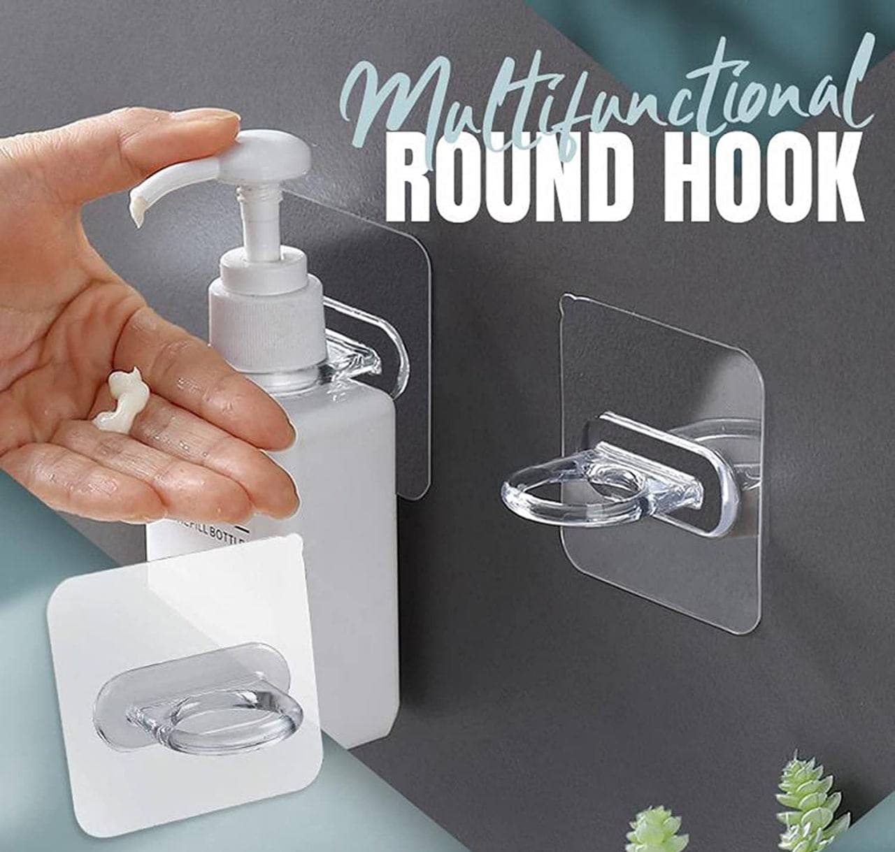 Giftock Hooks for Wall - Multi-Functional Transparent Heavy Plastic Adhesive Wall Magic Hook Sticker Cabinet Bathroom Storage Round Sticker for Kitchen, Home, Bathroom(Set of 5)