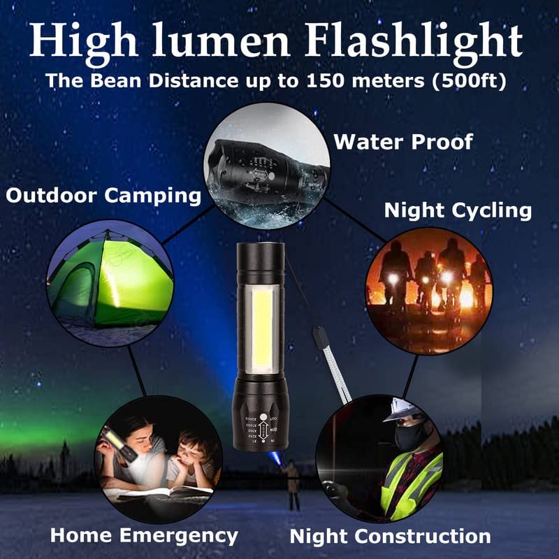 Giftock High Quality LED Flashlight With COB Light Mini Waterproof Portable LED XPE COB Flashlight USB Rechargeable 3 Modes Pen Clip Light Flashlight With Hanging Rope Small Size Black Colored