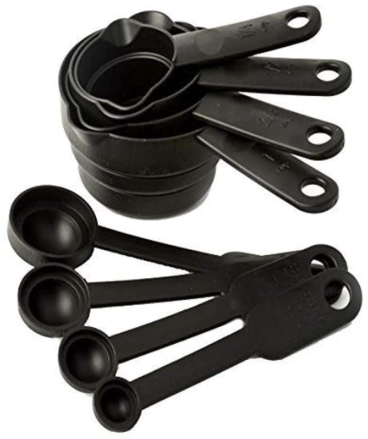 Giftock Plastic Measuring Black Cups and Spoons Set (8 Pc)