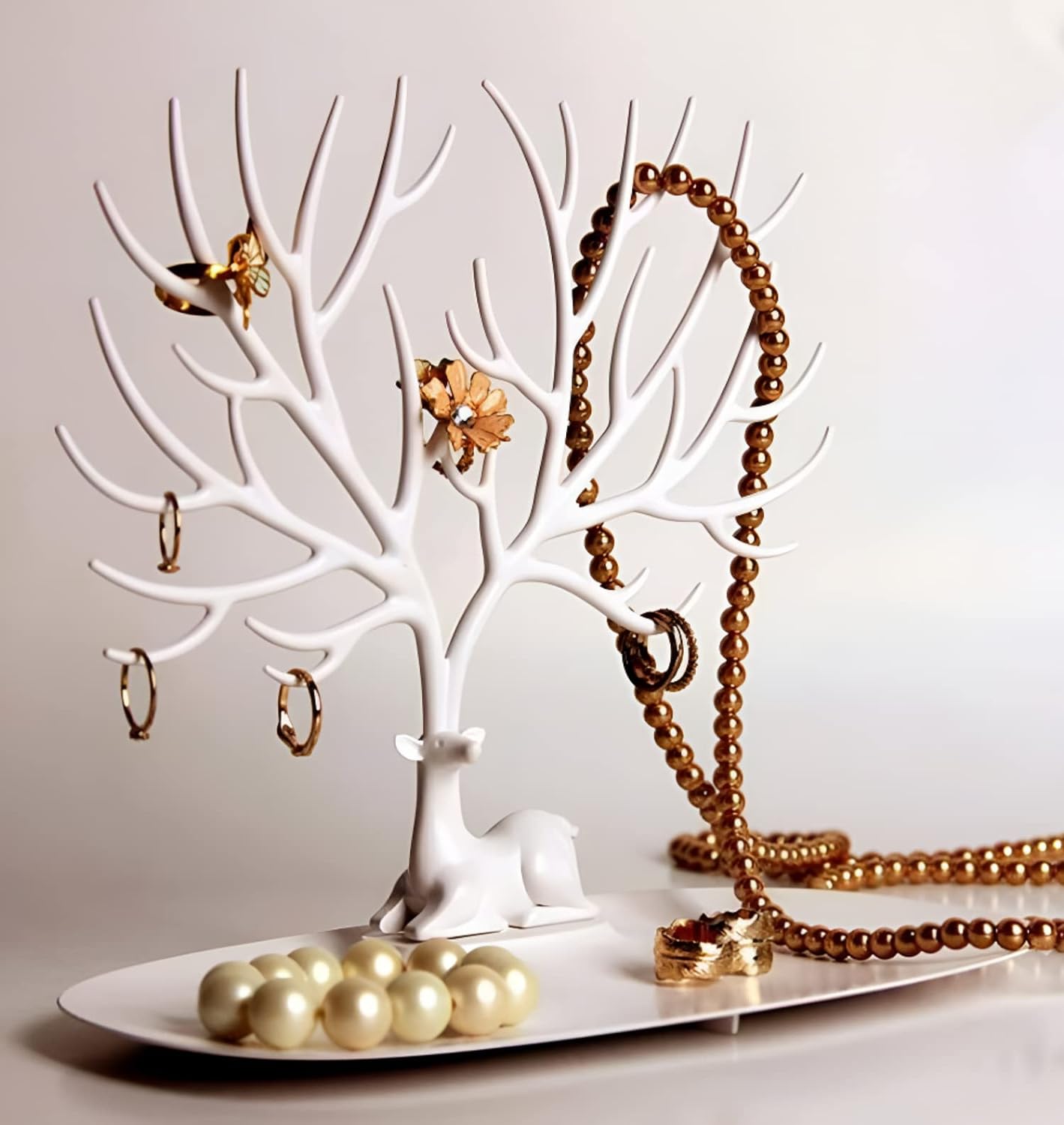 Giftock Deer/Antlers Jewelry Holder Deer Tree | Creative Sika Deer Tree Tray Display Stand Holder (Black)