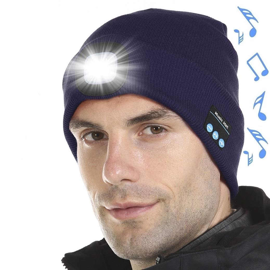 Giftock Bluetooth Beanie Hat with Light, Unisex LED Cap with Headphones Built-in Stereo Speakers & Mic, Tech Gift for Men Women Dad